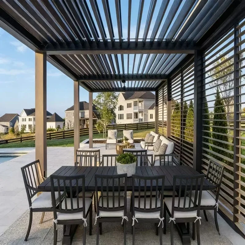 Aluminum Louvered Pergola Style Powder Coated Waterproof Weather Resistant Durable Eco-Friendly Outdoor Balcony Patio