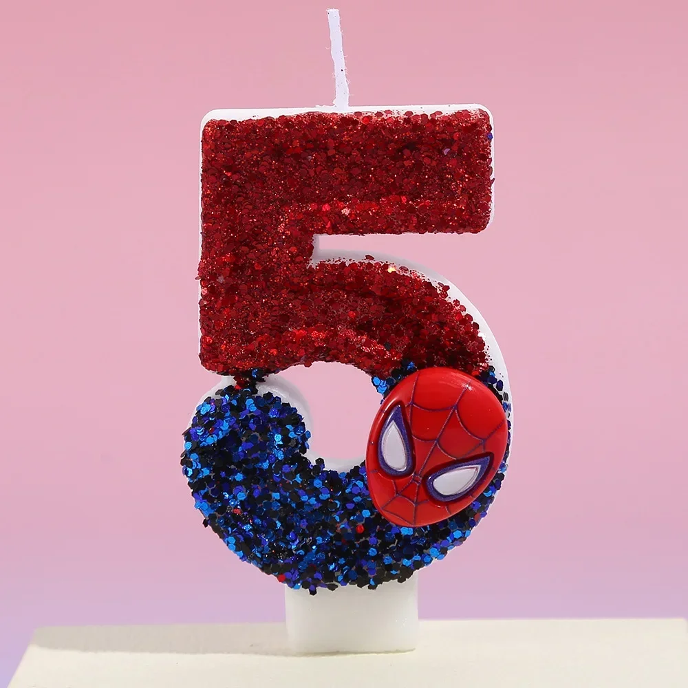 1-9 Years Red Blue Glitter 3D Number Candle  Handmade Birthday Cake Topper for Boys Kids Birthday Party Wish Decor