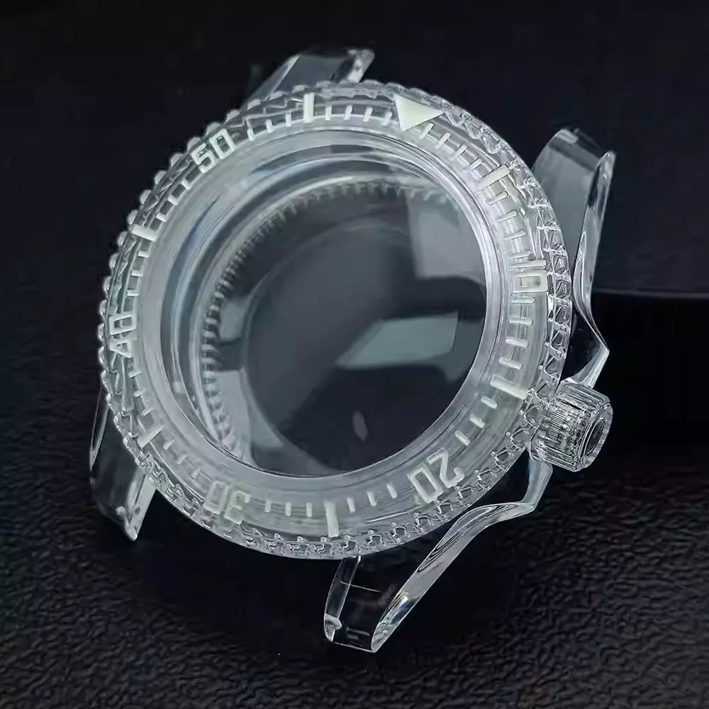 

NH35 Case 40mm, 60 Clicks Transparent Plastic Luminous Bezel Acrylic Glass Watch Case, for NH35A NH35 NH36 Movement, Watch Shell