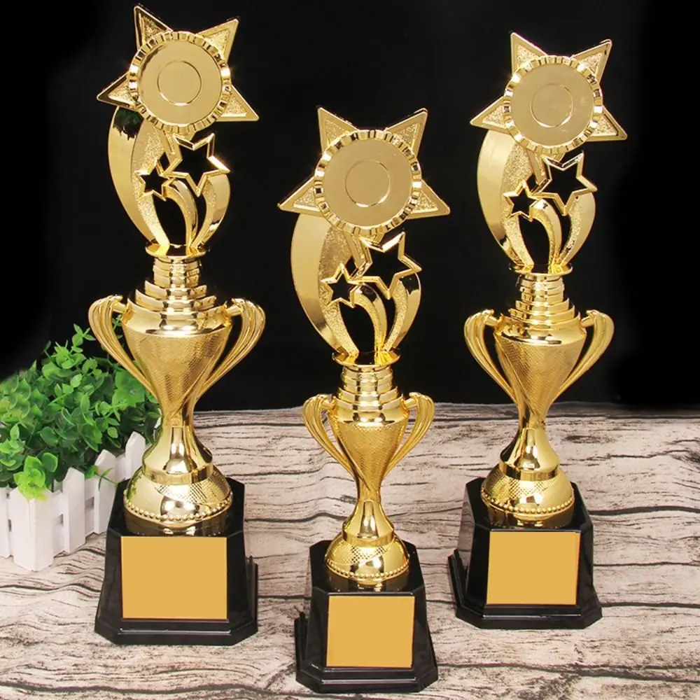 Plastic Award Trophy Competition Sports Game Golden Plating Winner Award Trophy Toy School Rewarding Supply Stars