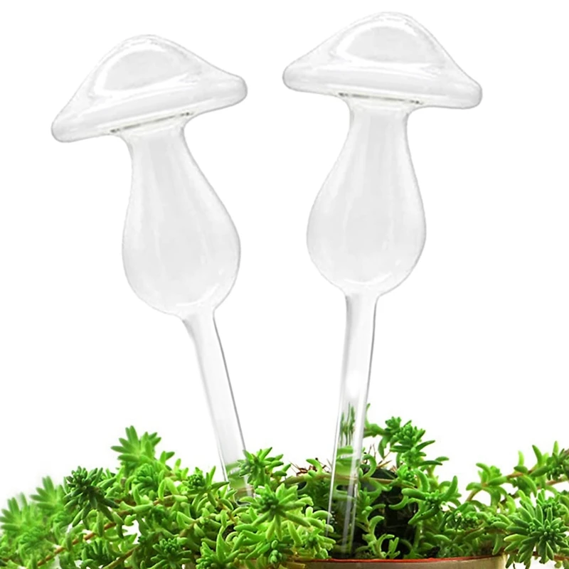 4Pcs Plant Watering Globes, Hand Blown Clear Glass Self Watering Planter Insert Mushroom Watering Globes