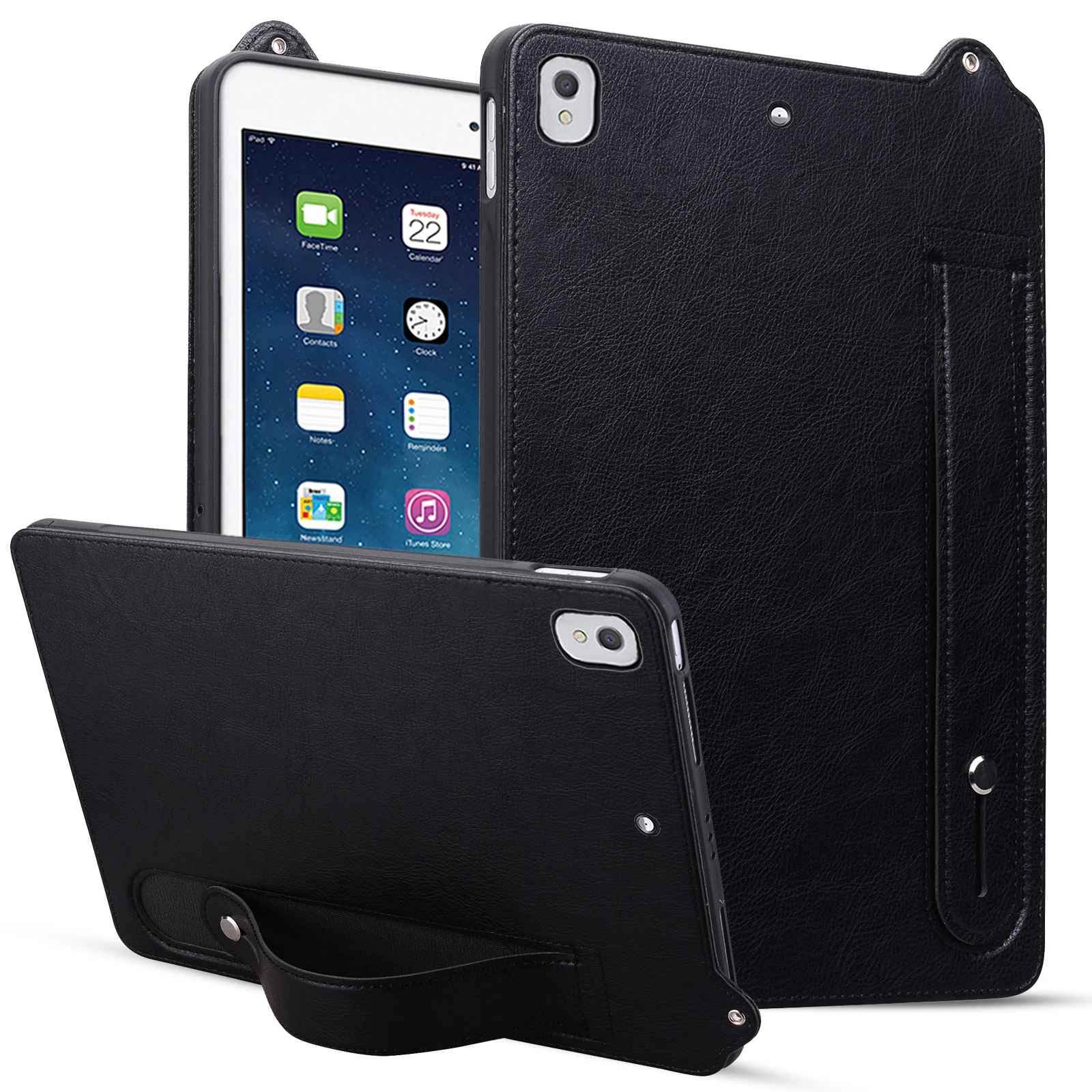 TPU+leather computer protective Back Cover For Apple iPad 9.7 2018 9.7" shockproof Wrist strap holder Tablet protective cover