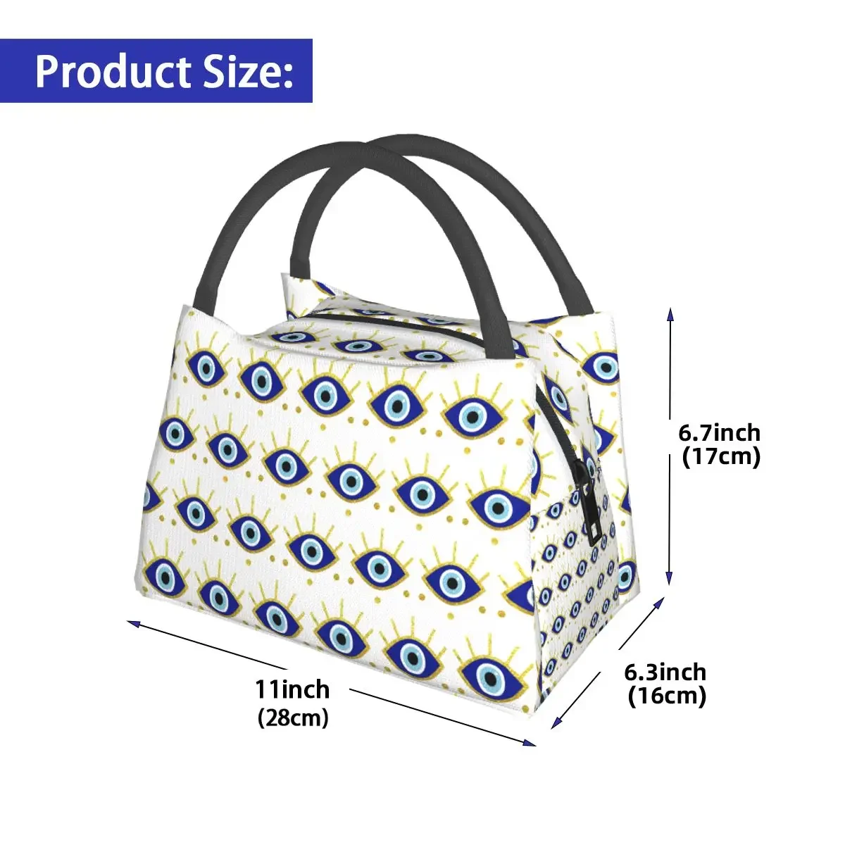 Mediterranean Evil Eye Protection, Nazar Insulated Lunch Bag for Women Children Leakproof Food Boxes Thermal Lunch Box Tote