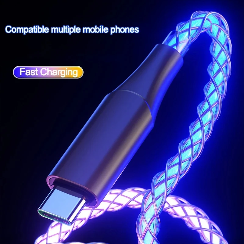 RGB Color Light PD 66W Type C To Type C Fast Charging Data Cable For Xiaomi Redmi Samsung Huawei OPPO 6A USB C Charge Data Cord