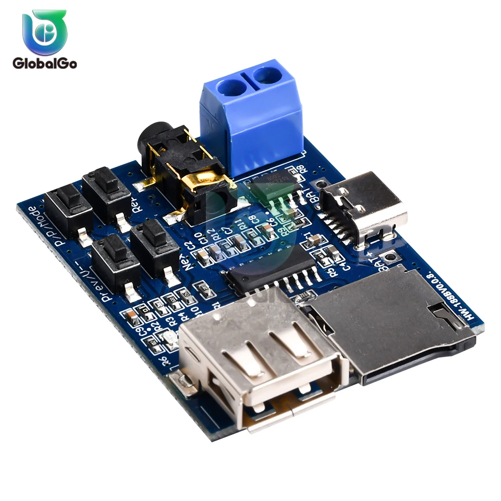 MP3 Lossless Decoding Board Module DC 3.7-5.5V Micro USB Type-C Interface Player Module Amplifier Decoding Audio Player