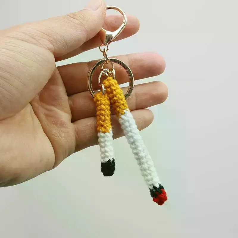 Handmade Cigarette Design Crochet Keyring Unique Knitted Charms for Stylish Bag Pendants