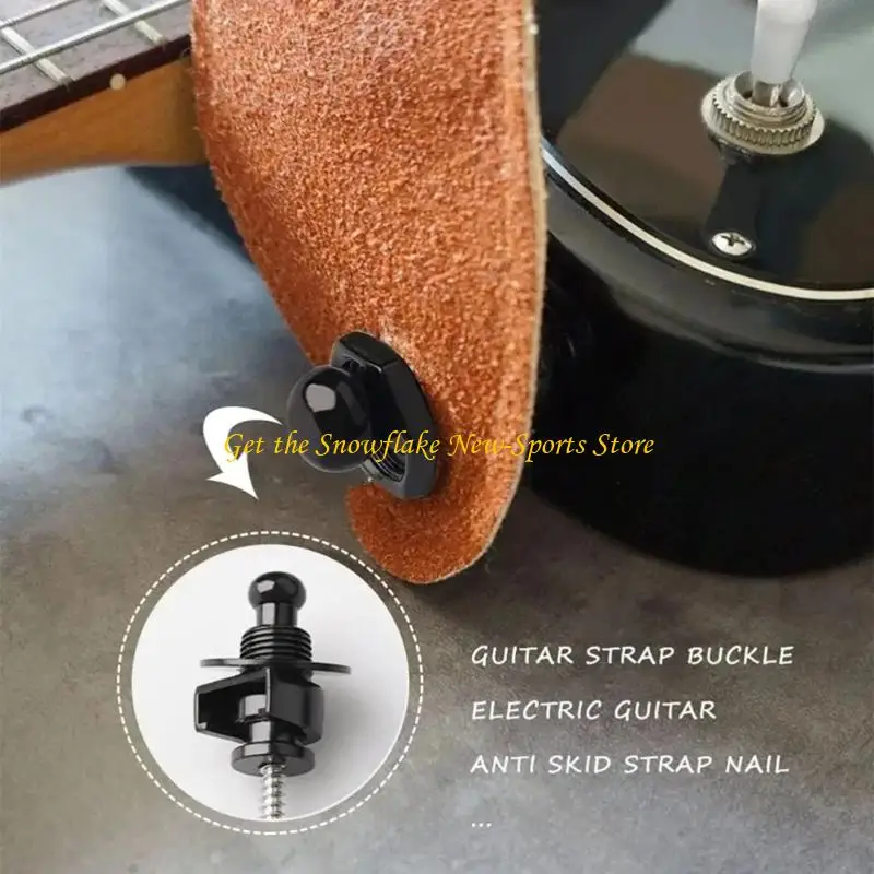 E56D 2Pieces Guitar Strap Locks Antislip Buttons Metal Strap Lock Buttons for Guitar