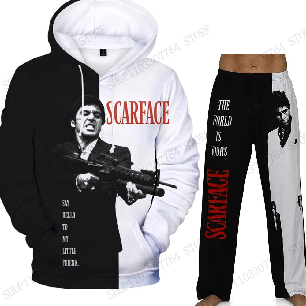 New Men Hoodie Pant Set Movie Scarface 3d Print Set Men Women Fashion Hoodie + Sweatpants 2Pcs Sets Sport Tracksuit Tony Montana