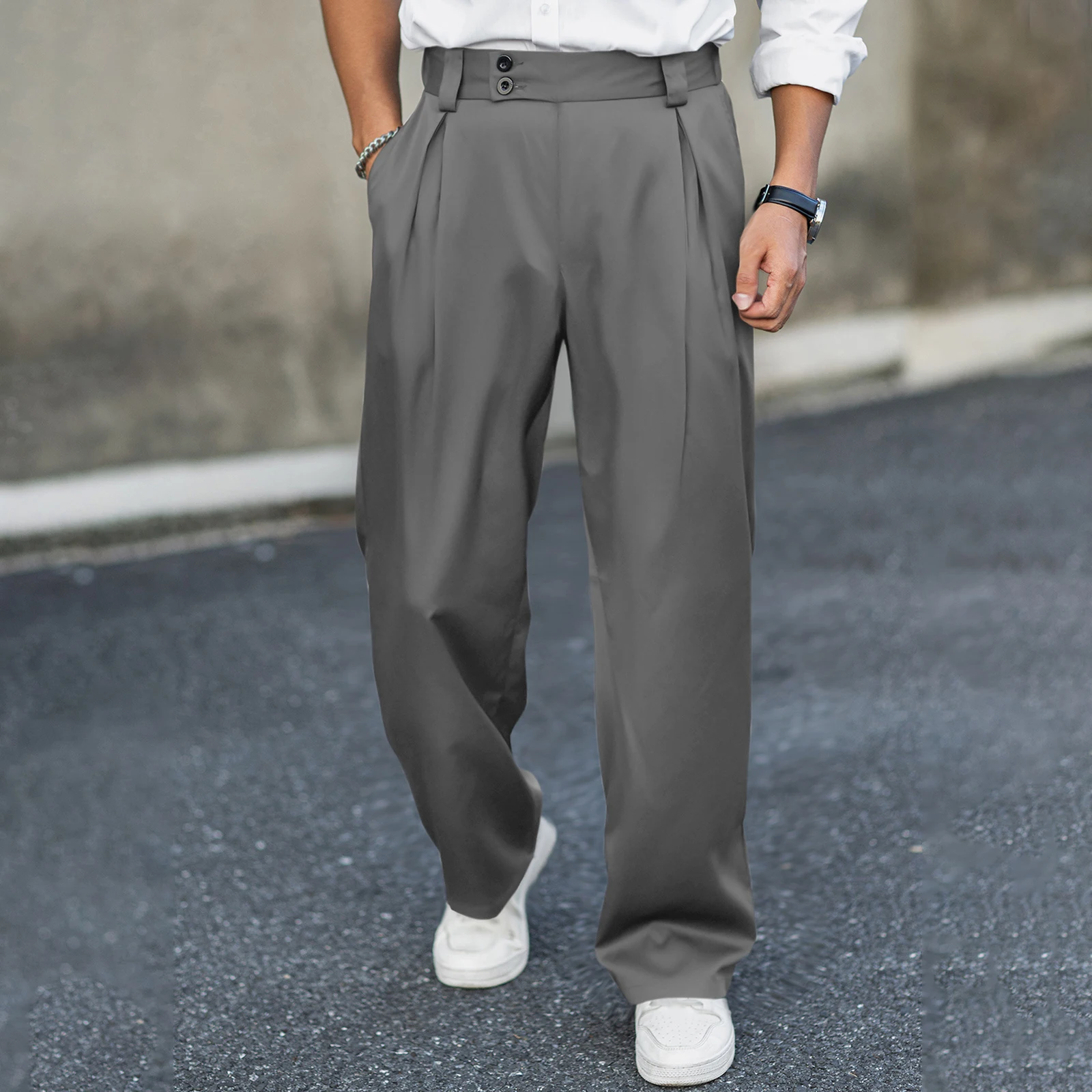 

Men’s Wide Leg Dress Pants High Waist Pleated Front Long Pants Casual Business Pants