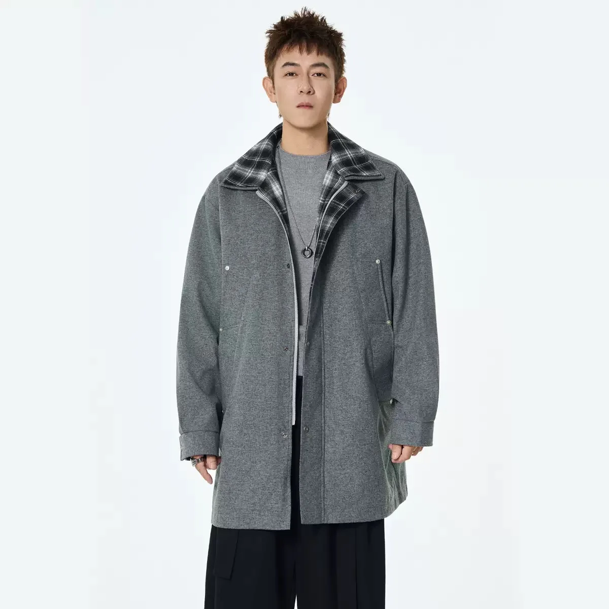 Spring and Autumn New Solid Color American Retro Medium length workwear jacket for men's casual loose sports plus size jacket