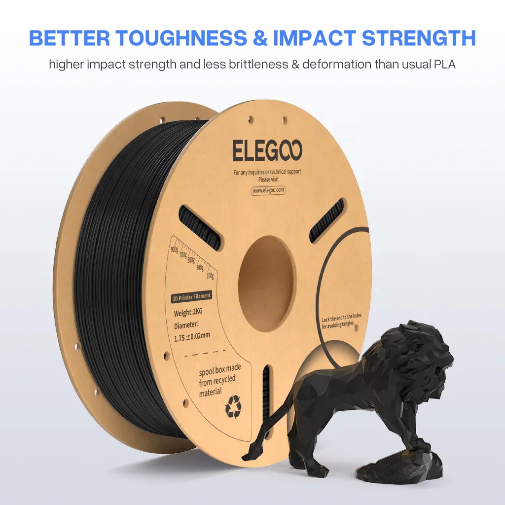 ELEGOO PLA+ 3D Filament 1.75mm Tougher and Stronger High Reliability Accurate & Consistent Dimension PLA Plus 3D Filament