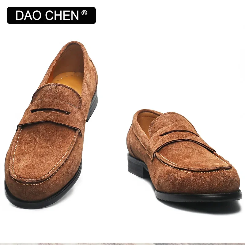 LUXURY MEN LOAFERS SHOES BROWN BLACK SLIP ON ELEGANT MEN\'S CASUAL LEATHER SHOES WEDDING OFFICE BANQUET SUEDE men shoes