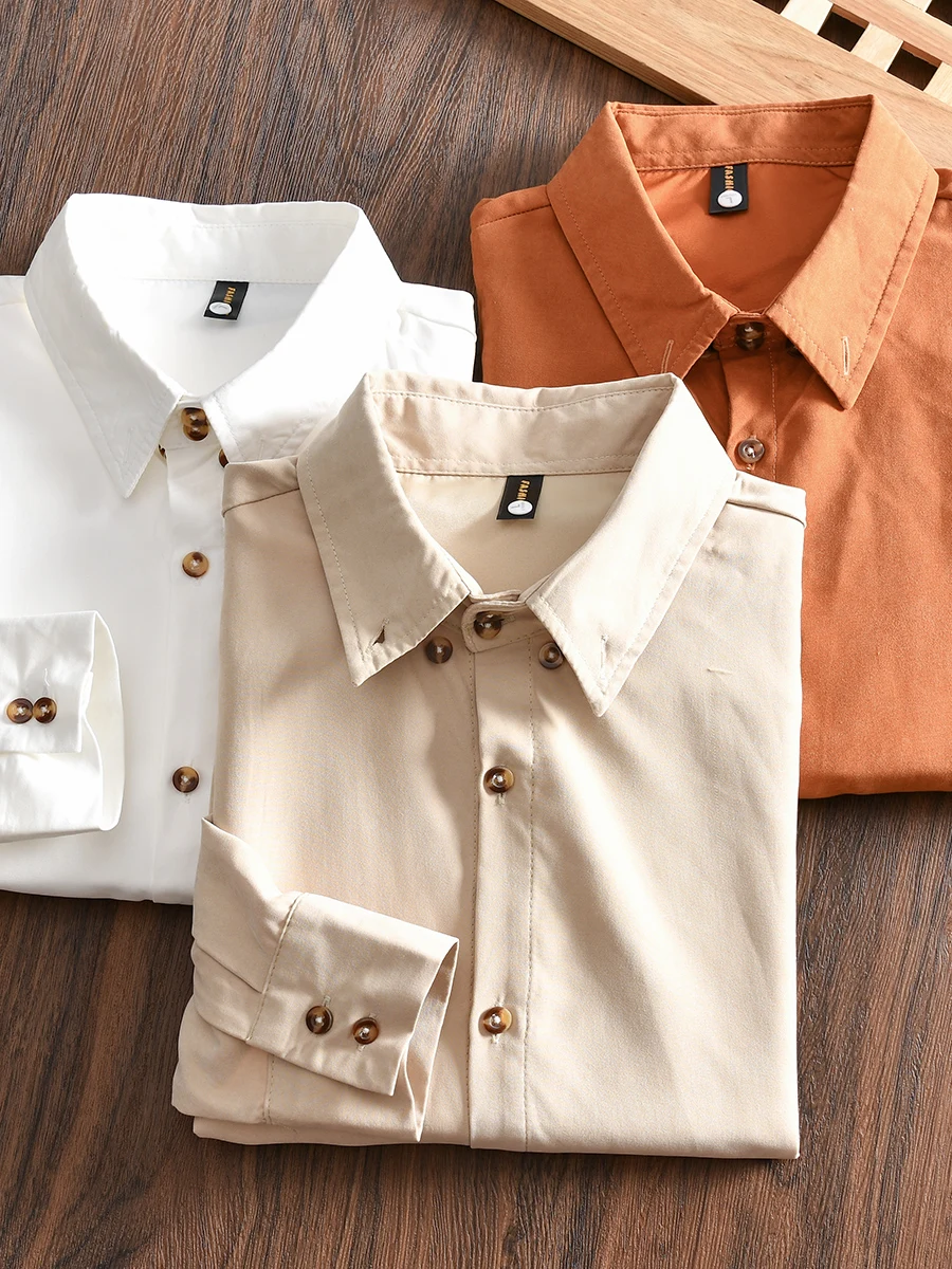

Soft Peach Skin Velvet Long Sleeve Men's Casual Shirt Autumn Business Pure Color Standard Fit Fashion Urban Style Youth Daily...