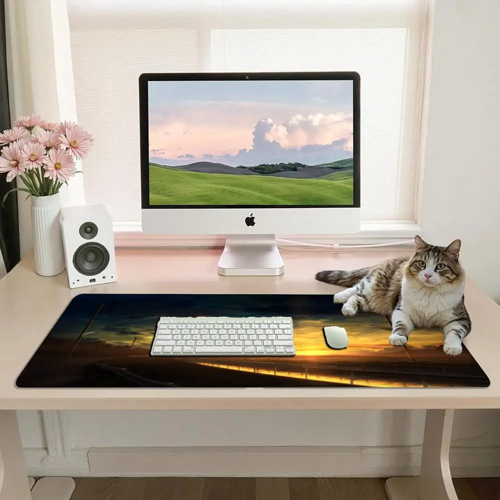Serene Anime Style Sunset Gaming Mouse Pad Sturdy Non‑Slip Rubber Base Warm Countryside tapis de souris office desk accessories