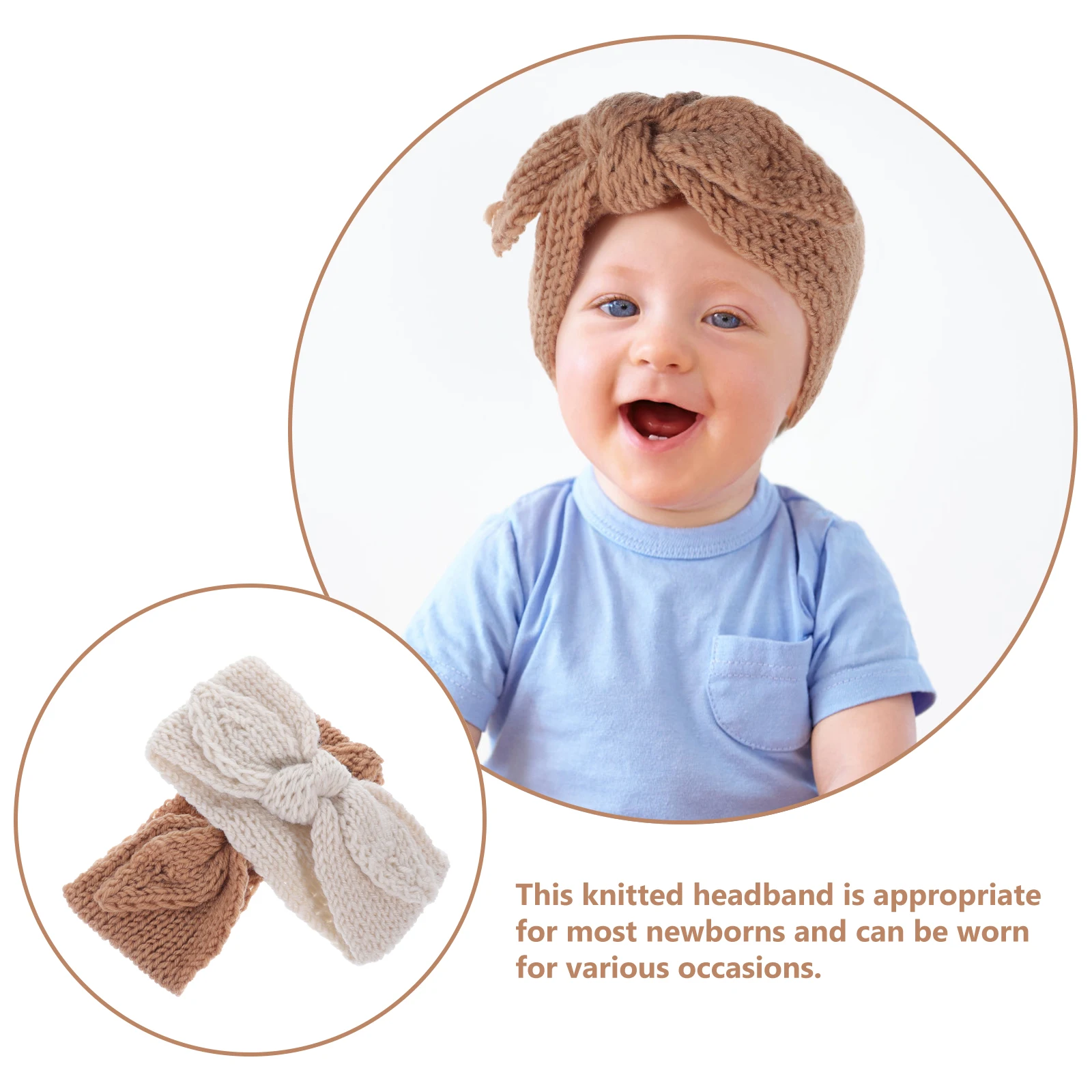 

2pcs Baby Toddler Headband Headbands Newborn Knitted Bow Pink Beige Toddler Hair Accessories Soft Elastic Design