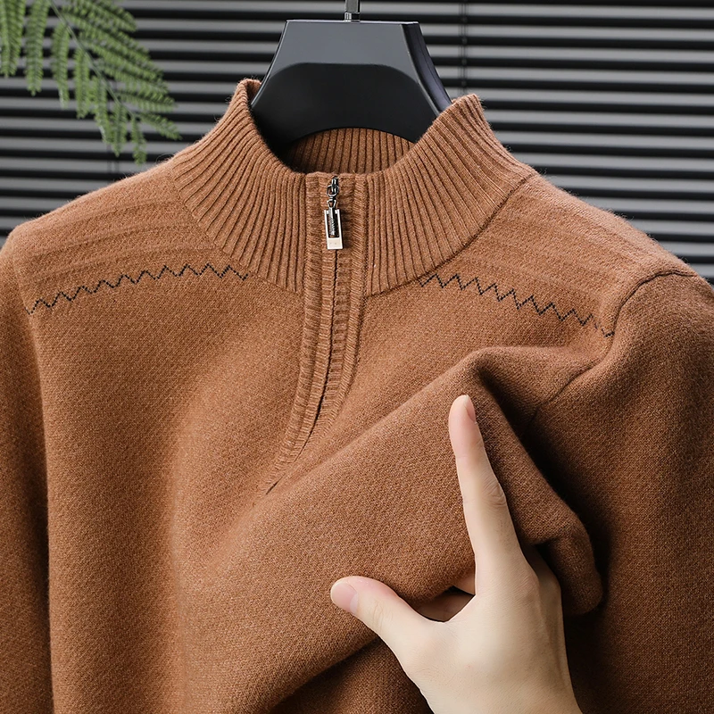 Knit Pullovers Autumn Fashion Sweater Mens Long Sleeve Zipper Slim Jumper Tops Winter Men New Casual Solid Color Sweaters