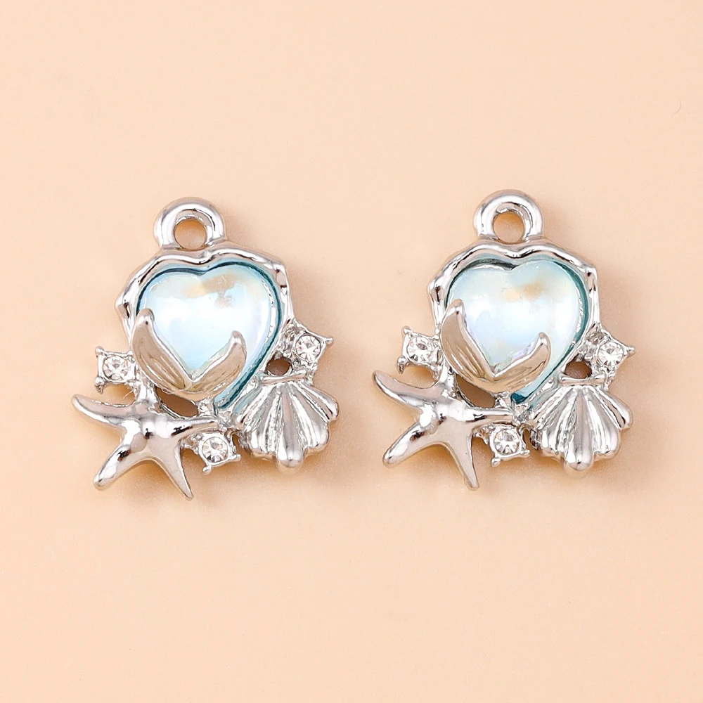 Leslie 5 Stück neue Y2K CZ Kristall Herzen Muschel Seestern Charms Mode Anhänger für DIY Halskette Armband Schmuck machen Handwerk – Detail 8
