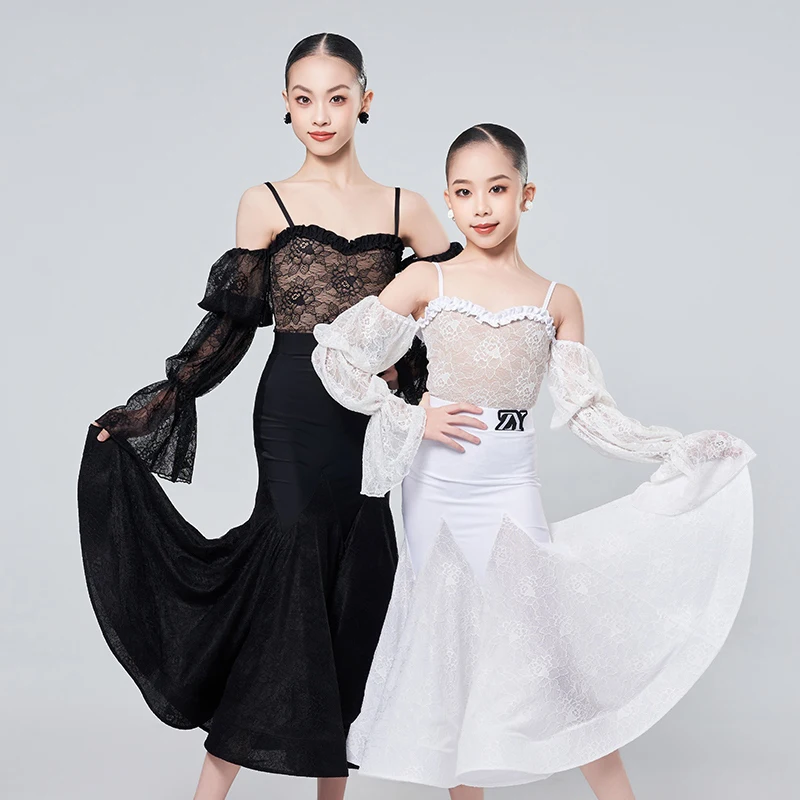 Fashion Waltz Modern Dancing Clothes For Girls Puff Sleeved Latin Dance Competition Costume Kids Ballroom Dance Wear SL11993