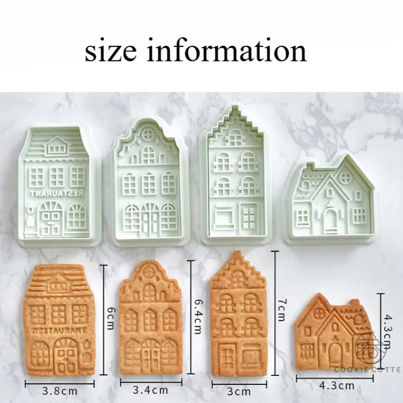 3D Christmas Gingerbread House Cookie Cutters Set Handmade Nordic Cottage Biscuit Stamp Fondant Embosser Cake Decorating Tools