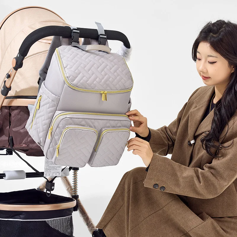 Waterproof Quilted Diaper Backpack Wet Dry Separation Large Mommy Bag Portable Maternity Travel Backpack For Mom Outdoor Trip
