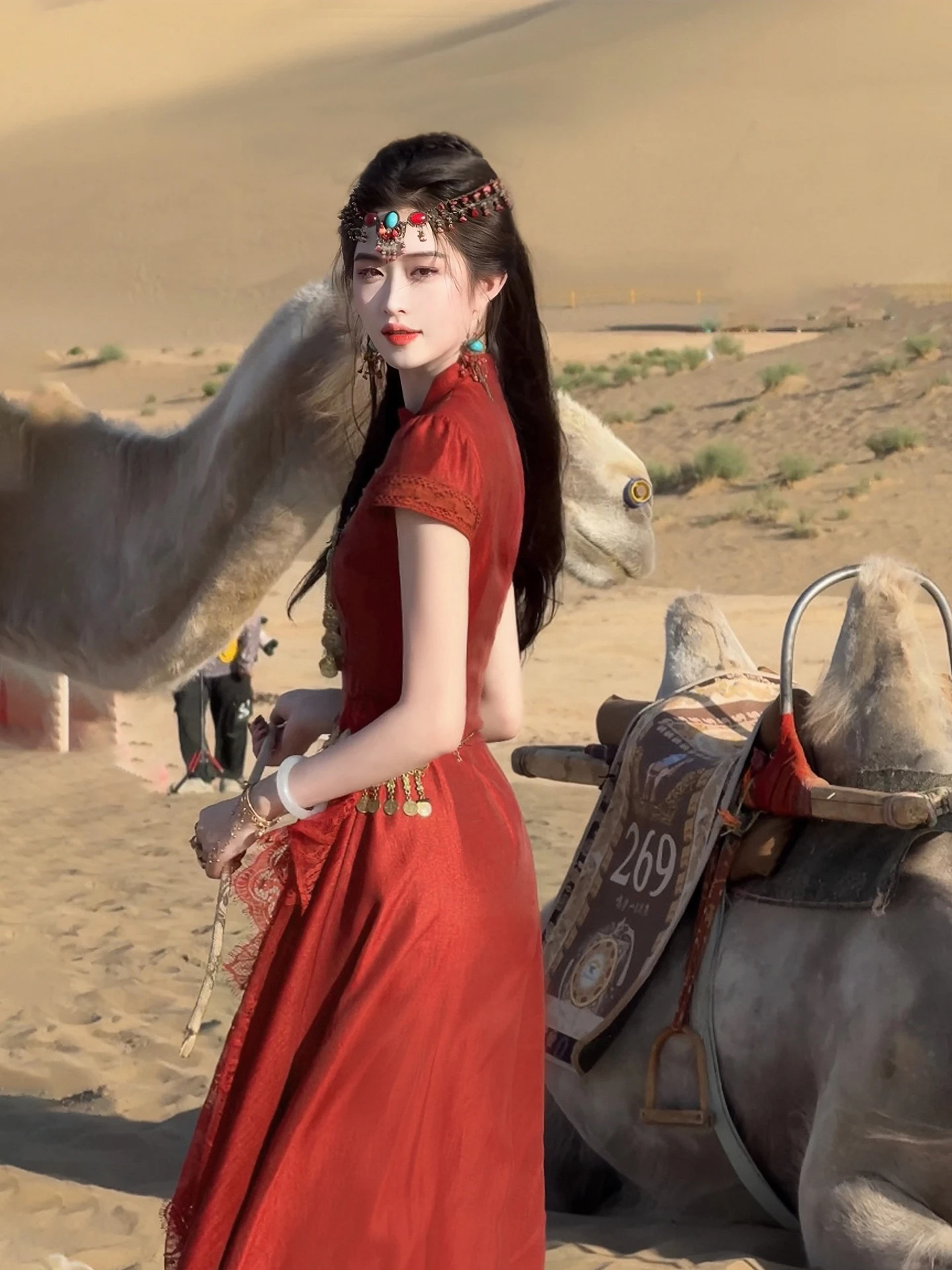 東湖慈燕 新中国風レースプリント改良版 レディース夏用シルク レトロ風ミディ丈旗袍またはSve L...