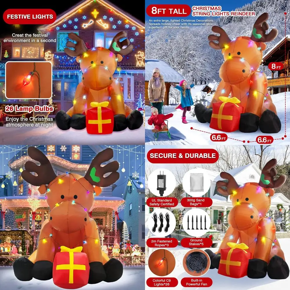 

Гигантский рождественский надувной олень длиной 8 футов с красной подарочной коробкой и 26 светодиодными фонарями для газона, сада, внутреннего праздничного декора