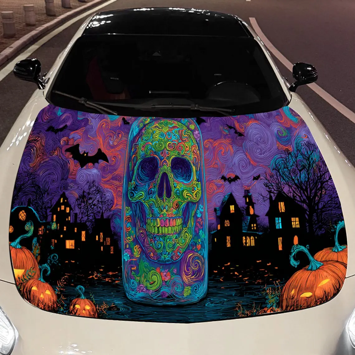 

Художественная наклейка на капот двигателя автомобиля на Хэллоуин, авто виниловые обертки, водонепроницаемая самоклеящаяся наклейка на автомобиль, прочная и анти-ти