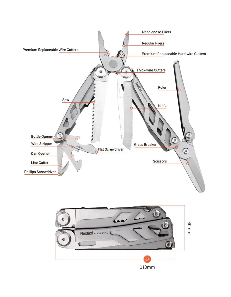 XIAOMI Mijia-herramientas multifuncionales 16 en 1, alicates plegables para ciclismo, tijeras portátiles, abrebotellas, Nextool