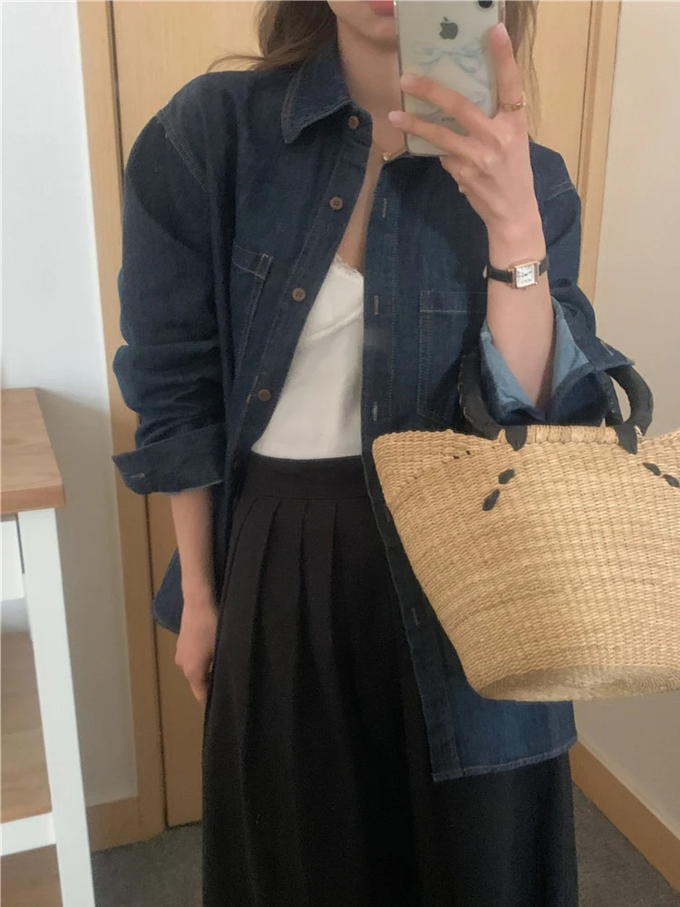 Denim da donna irt 2023 Autunno Allentato Dimagrante Retro Stratificazione Lungo Sve Design Sensation Top Coat Coreano Sle Commut...