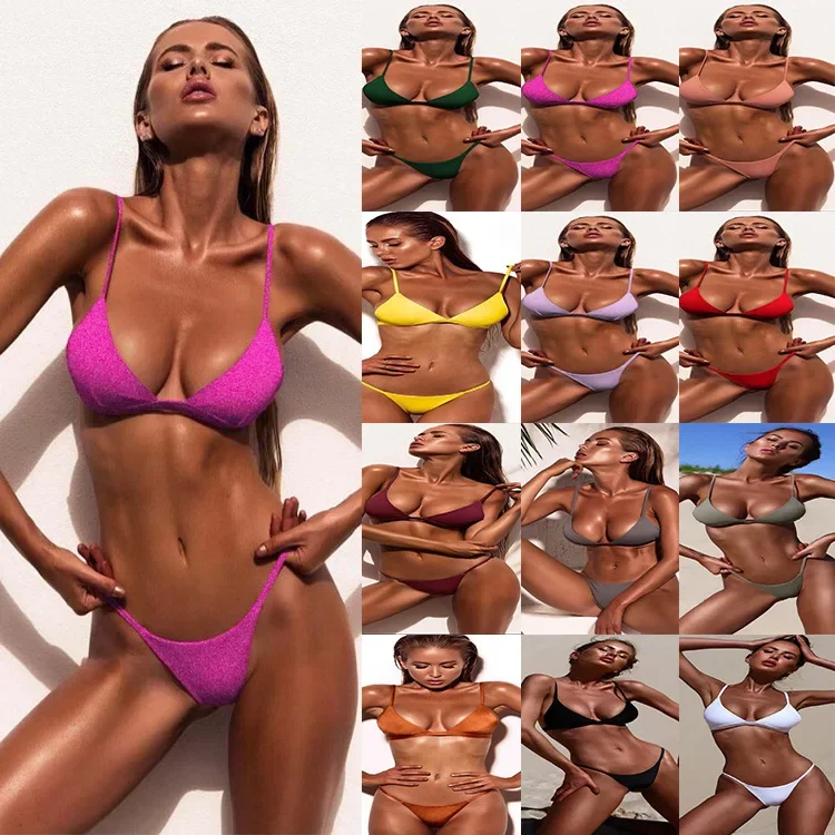 

Popular bikini 2025 European and American new women's split solid color swimsuit sexy bikini