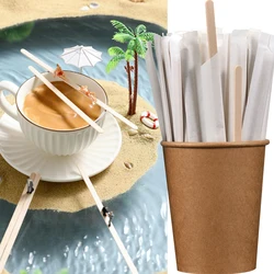 100Pcs Disposable Wooden Coffee Stirrers Hot Cold Drinking Stir Beverage Stir Sticks Biodegradable Kitchen Utensils Bar Cafe Use