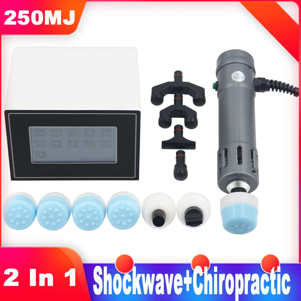 

2023 New Shockwave Equipment 250MJ Chiropractic Gun Shock Wave Therapy Machine For Pain Relief 2 In 1 Home Use Body Massager