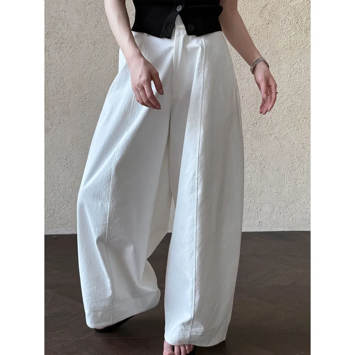 

American Style Vintage Wide Leg Pants For Women High Waist Solid Color Minimalism Casual Trousers