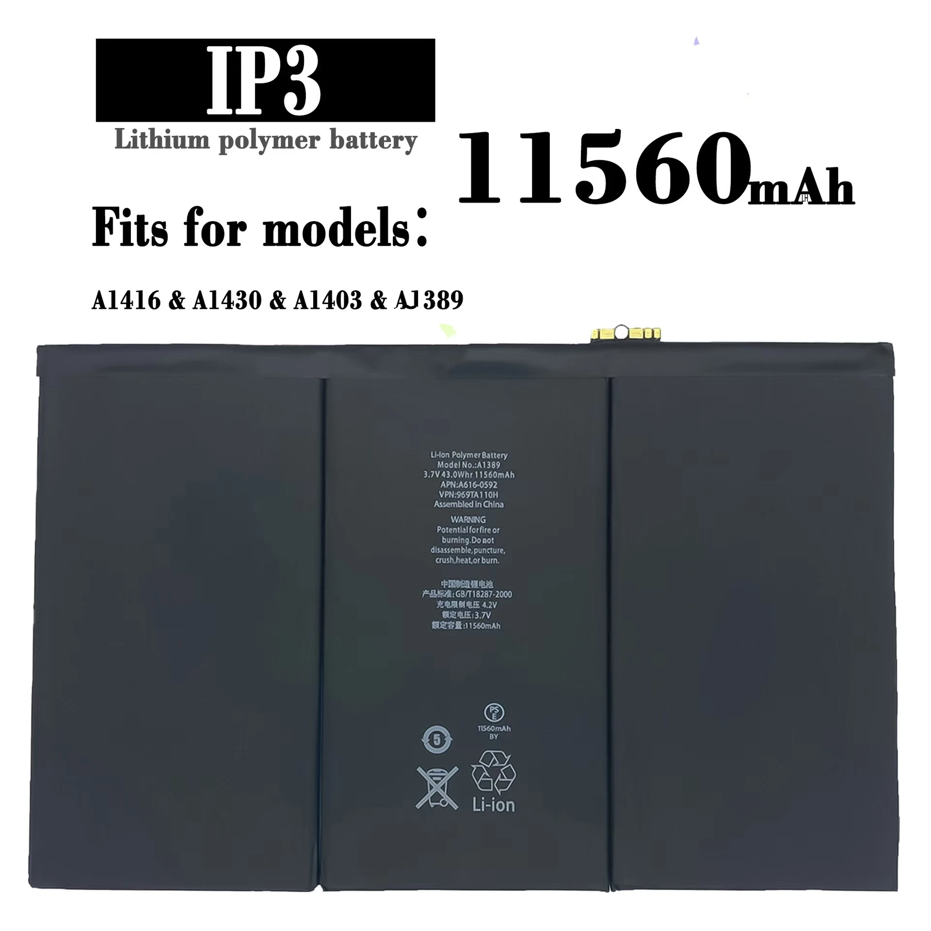 For ipad3/4 A1416/A1430 11560mAh Brand New High Quality Tablet Battery