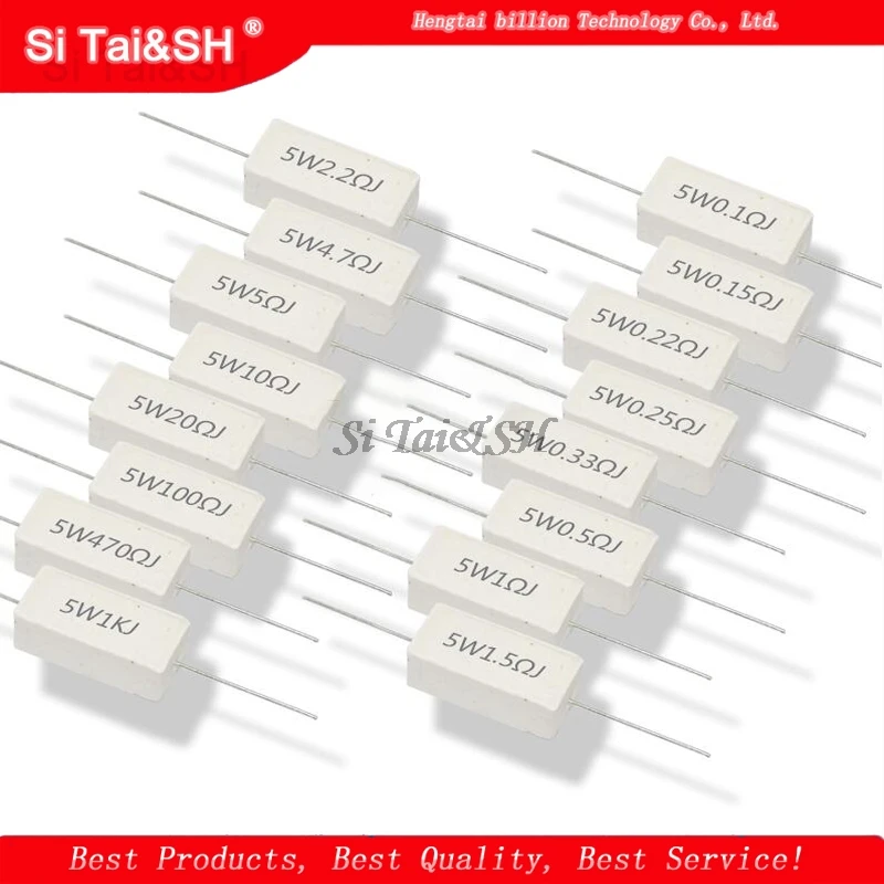 10pcs 5W Cement resistance 0.1 ~ 10k ohm 5% 0.22 0.33 0.5 1 10 100 1K 10K ohm 0.1R 0.22R 0.33R 0.5R 1R 10R 100R