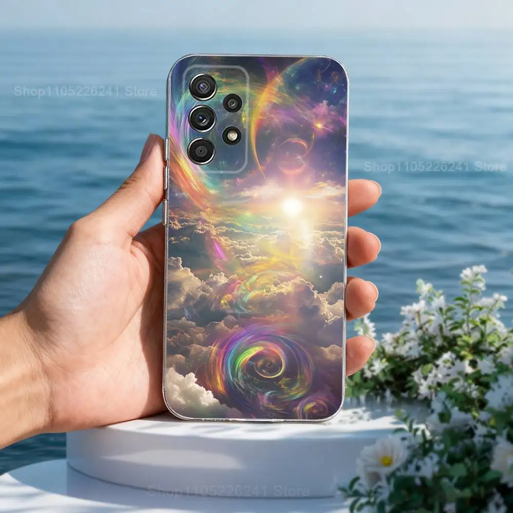 Arco Iris brillante hermoso para Samsung A30,71,51,S9,10,20,Ultra,S22,23,21,PIus,FE,Lite, transparente, funda de silicona