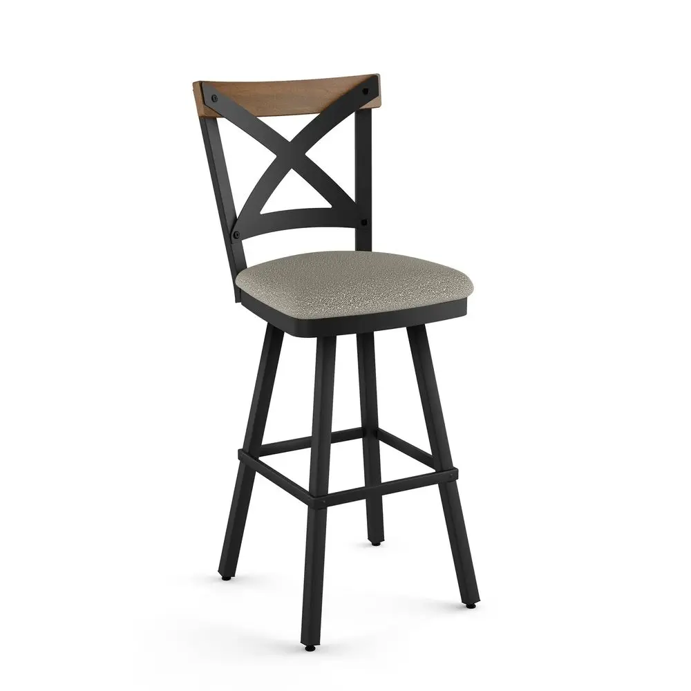 

Snyder 26 in. Swivel Counter Stool Light Beige amp Grey Boucle Polyester Light Brown Wood Black Metal