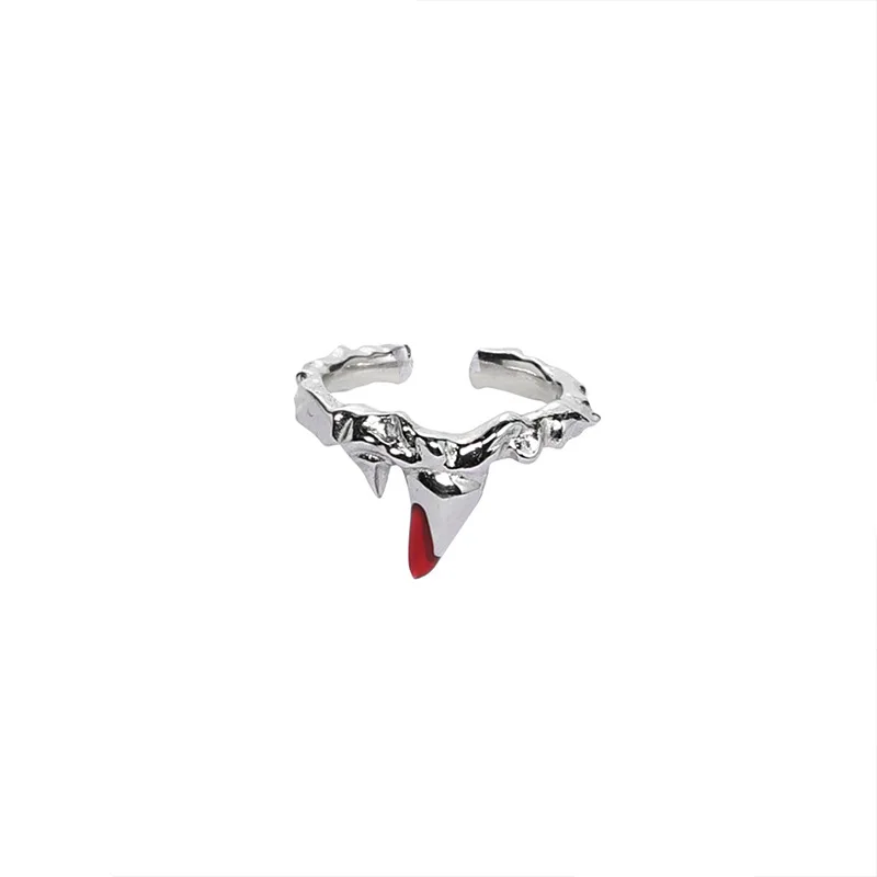 925 Sterling Silver Punk Red Flame Ring Vintage Geometric Irregular Metal Gear Opening Rings for Women Men Jewelry Accessories