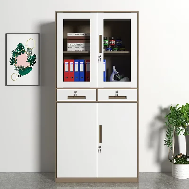 Modern Movable Office Metal Storage Cabinet-Heavy Duty Filing Cabinet with Glass Door for Office Furniture