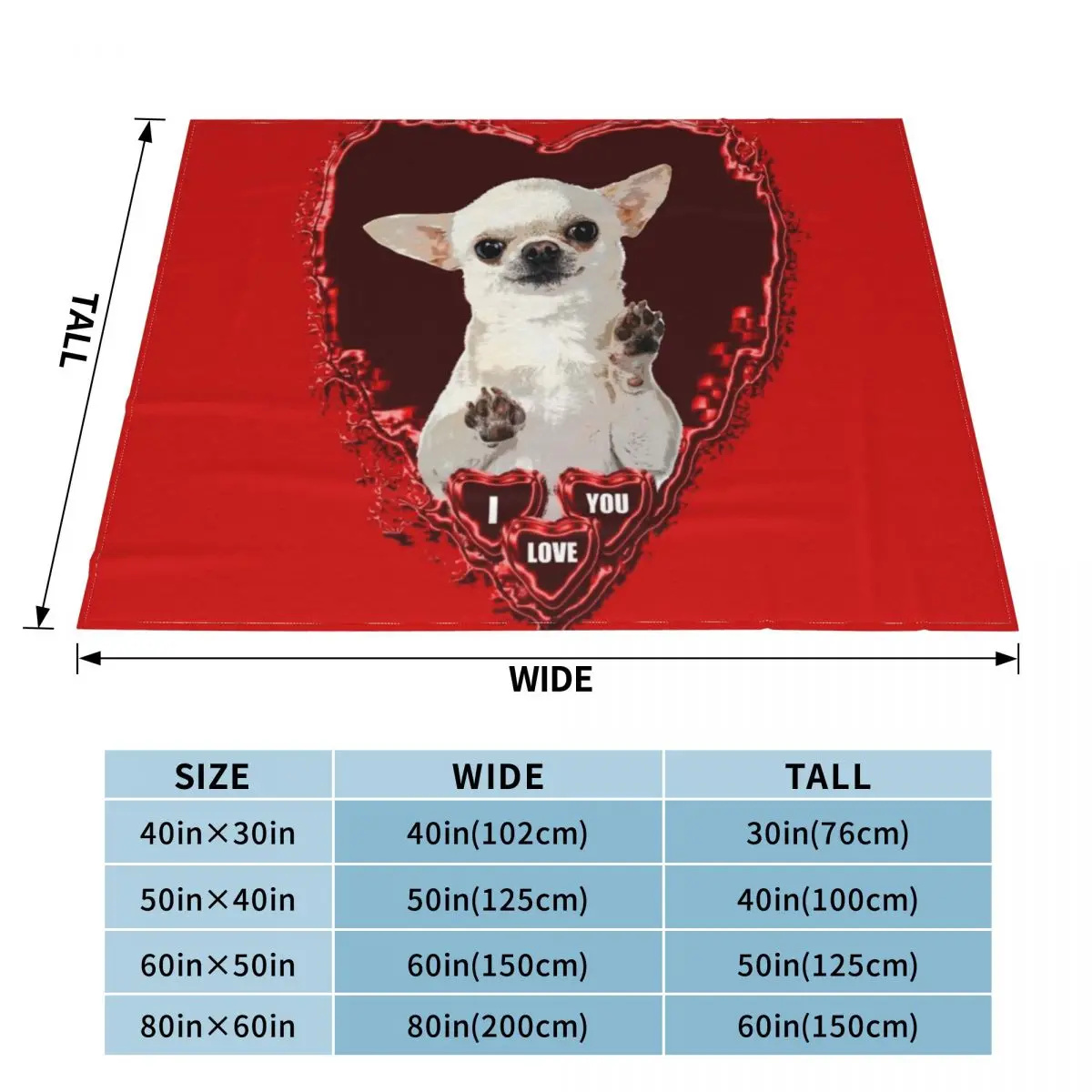 CHIHUAHUA ST VALENTIN DOG Throw Blanket Dorm Room Essentials Cute Blanket Plaid