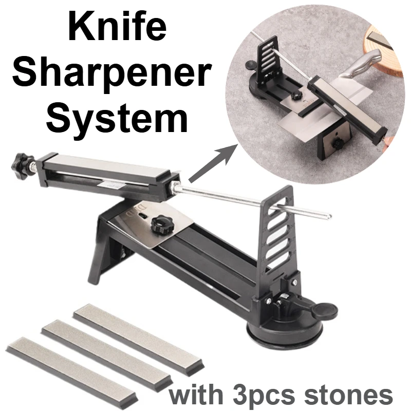 Mental Professional Kitchen Knife Sharpener System with 3 Stones,Sharpens All Pocket and Kitchen Knives with Ease & Control