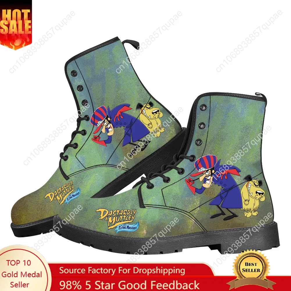 Races Anime dibujos animados Wacky Muttley Dick Dastardly botas casuales hombres mujeres zapatos para adolescentes moda 3D bota personalizar zapato hecho