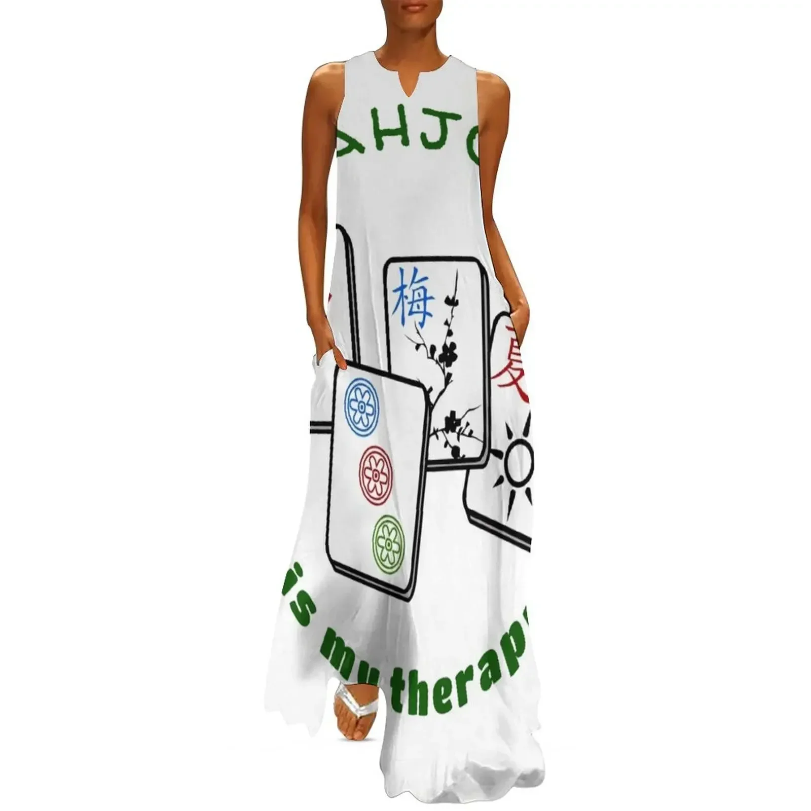 

Mahjong Mah jongg game is my therapy set, gifts, tiles, table shirts, cards, bag Long Dress Women's summer skirt Dress