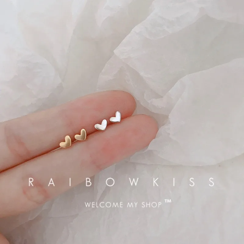 Lovely Small Earrings Piercings Wing Heart Stud Earrings For Women Gold Color 925 Silver Needles Ear Stud Jewelry For Teen Gift