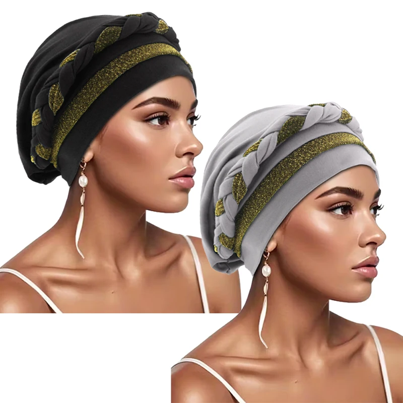 2 TEILE/LOS Mode Frauen Turban Hijab Hüte Afrikanische Kopf Wraps Weiche Elastische Muslimischen Hüte Atmungsaktive Chemo Kappe Für Frauen Mädchen – Detail 5