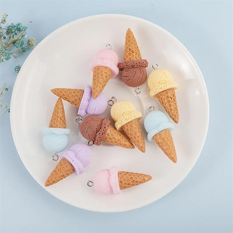 New 10Pcs Cute 3D Simulation Food Ice Cream Resin Charms Earrings Keychains Pendants for DIY Jewelry Accessories 38*15mm