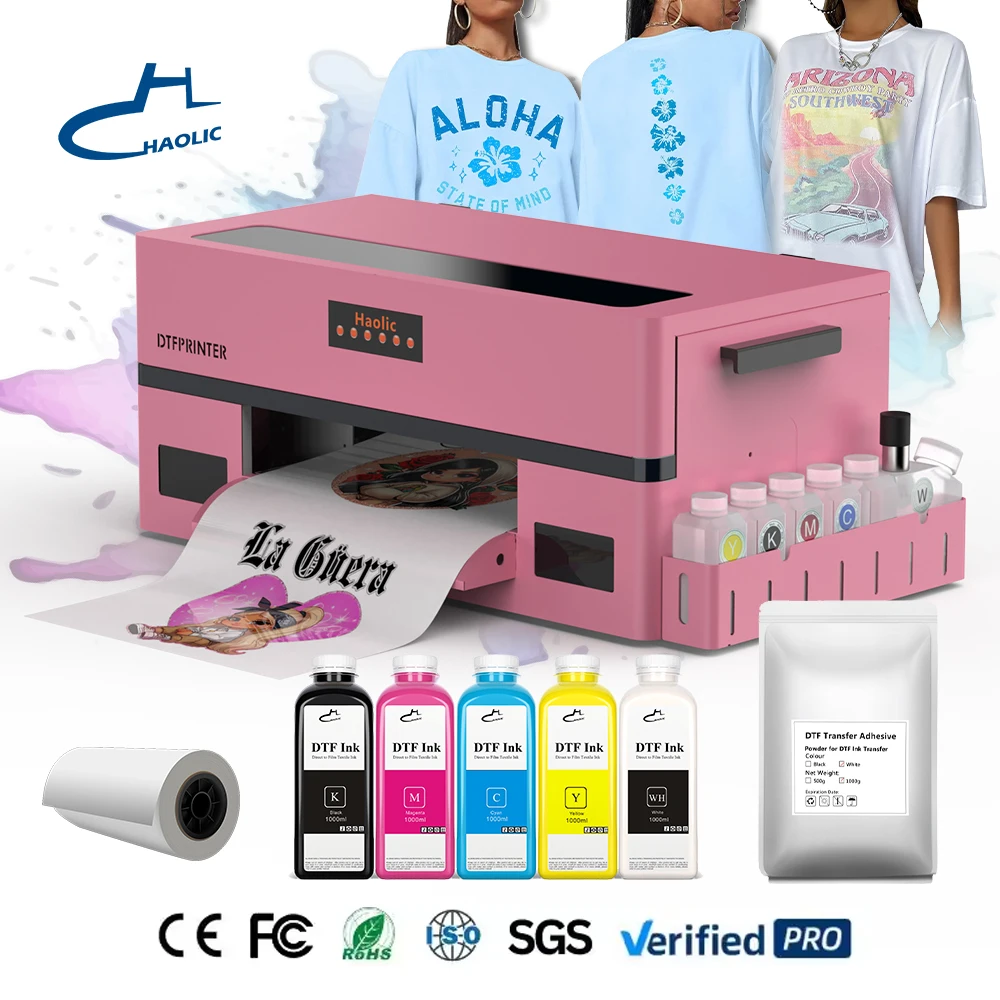 Haolic A3 Pink DTF Printer XP600 T-Shirt Heat Transfers Digital Pet Film Machine Beginner Kit 13inch XP600 Pink DTF Printer