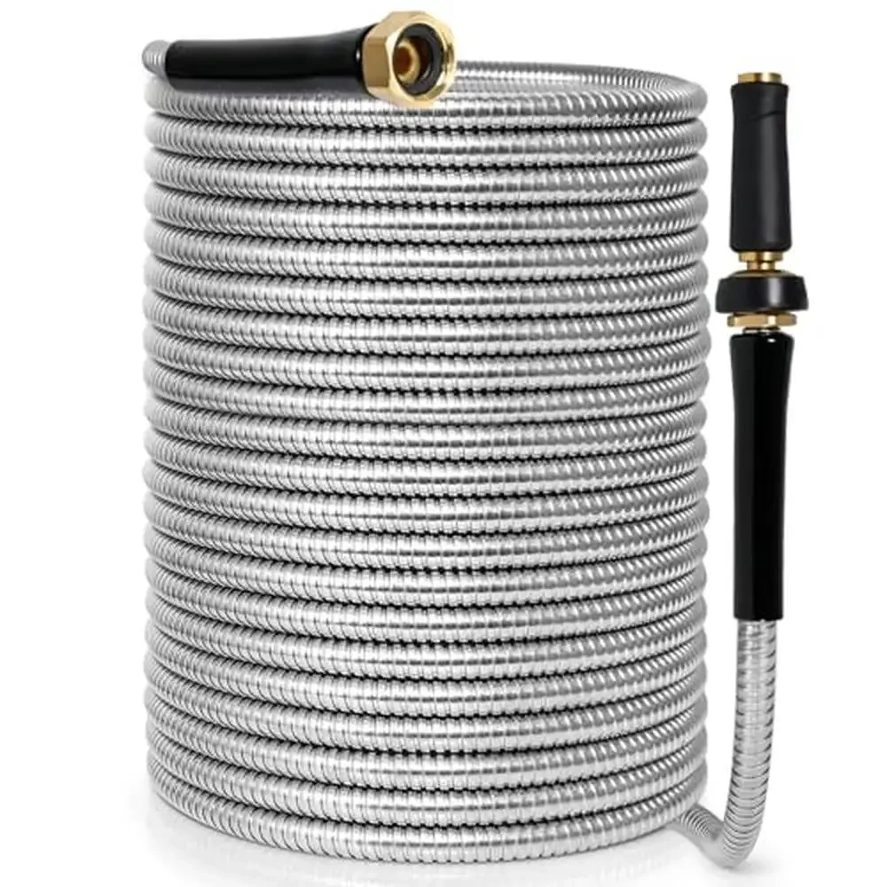 

Садовый шланг из нержавеющей стали, 75 футов, сверхмощная латунная насадка, гибкая, устойчивая к ударам, легкий, прочный, эффективный рисунок распыления