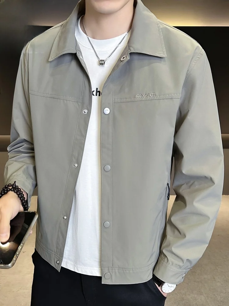  Casual Flip-Collar Jacket Men's Fashion Business Leisure Workwear Autumn New Arrival Polyester Fiber Long Sleeve Coat