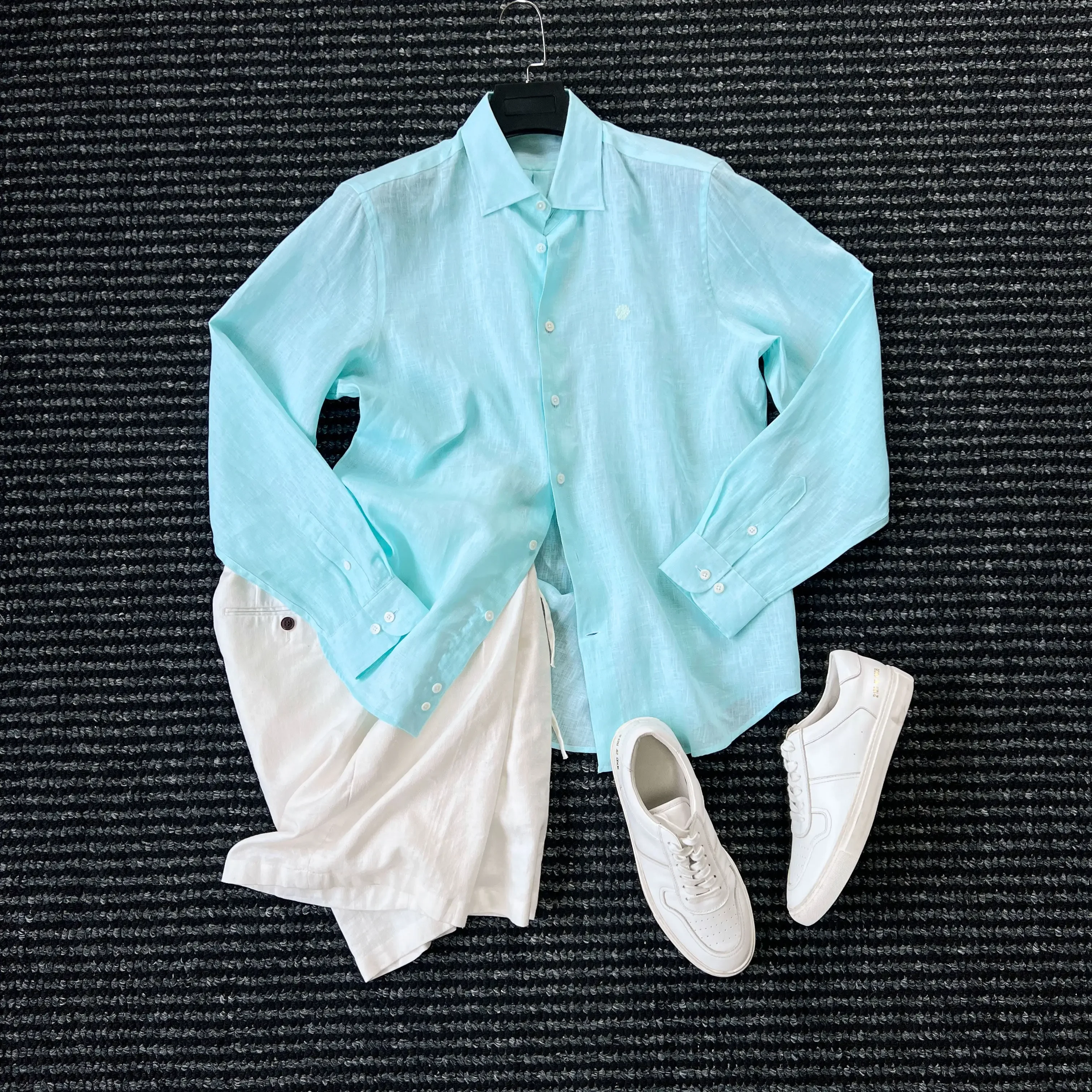 Haute couture holiday slim collection delicate chrysanthemum embroidered 100 linen shirt
